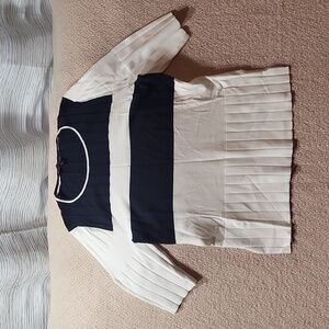 Ann Taylor Navy and White Striped Pleated Knit Top